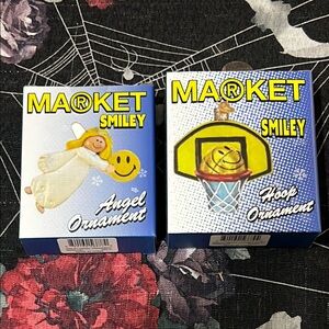 NEW (2) LOT SET CHINATOWN MARKET STUDIOS SMILEY BASKETBALL AND ANGEL ORNAMENTS
